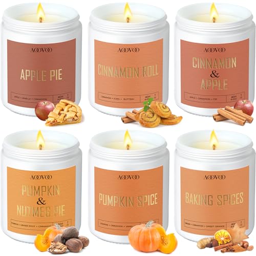 AOOVOO Scented Candles Set - 6 Pack Fall Candles for Home Scented, 42 oz Soy Wax, Apple Pie/Cinnamon Roll/Cinnamon Apple/Pumpkin Nutmeg Pie/Pumpkin Spice/Baking Spice