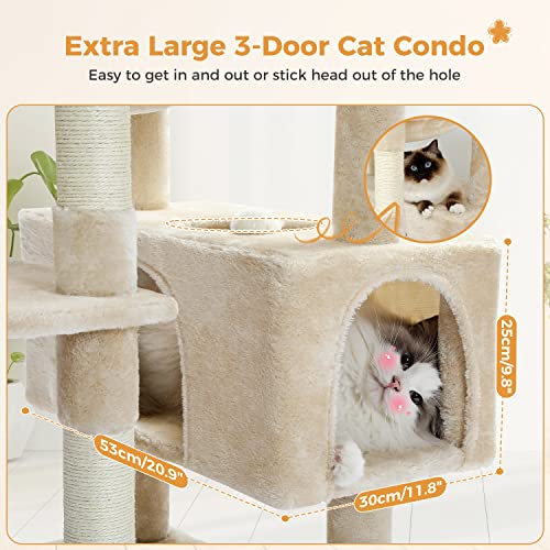 Image of PAWZ Road Large Cat Tree, 72 inch Multi-Level Cat Activity Center, Cat Tower Condo with Sisal-Covered Scratching Posts and Pads, 2 Padded Perch, Dual Condo and Basket for Large Indoor Cats-Beige