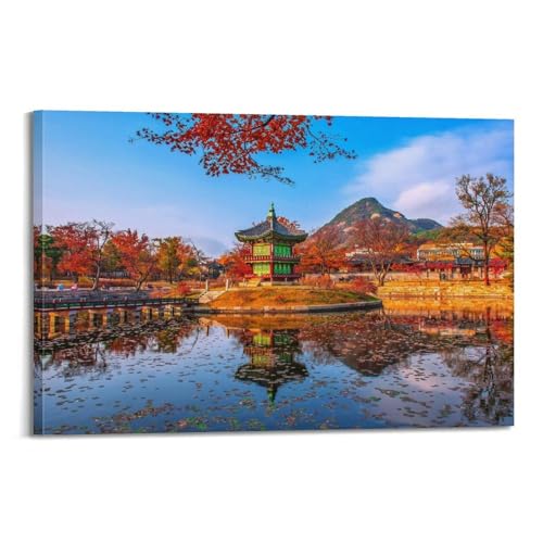 Poster de paysage d'automne sur le lac toile 40x60cm cadre