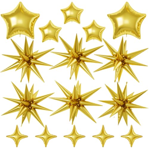Gold Star Balloons 22/18/10 Inch Foil Balloons Four-Pointed Balloon for Women Men Birthday Graduation Celebration Wedding Baby Shower Decorations