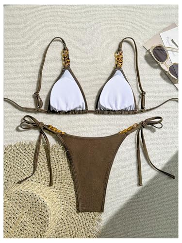 MakeMeChic Women's Bikini Sets Triangle Backless Tie Side Chain Ruched Bathing Suit2