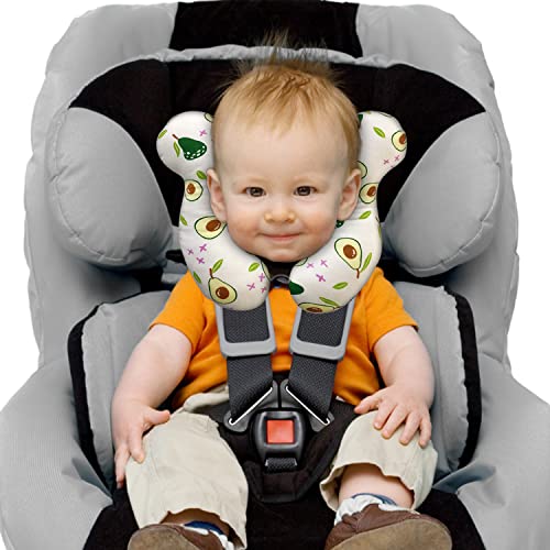 Image of Baby Travel Pillow, Infant Kid's Cushion Soft and Skin Friendly for Car Seat, Pushchair and Stroller (White Avocado)