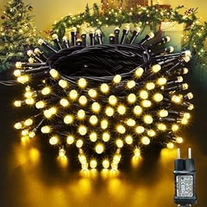 Moxled Lichterkette Weihnachtsbaum - 10M 100 LED Warmweiß Lichterkette Außen Strom mit Timer Speicherfunktion, Grünes Kabel, Wasserdicht 8 Modi Weihnachtsbeleuchtung für Garten Weihnachten Deko
