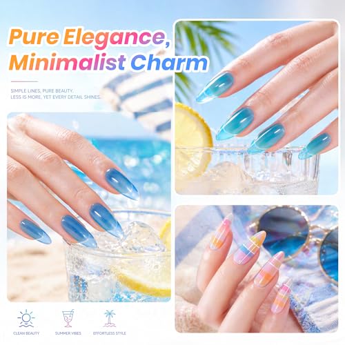 Image of Beetles Summer Voyage Neon Gel Nail Polish Set - 9ML 6 Colors Specials Jelly Gel Nail Polish Kit Sheer Gel with Sticker Nail Accessories Soak Off UV Salon DIY at Home Manicure Gift for Women