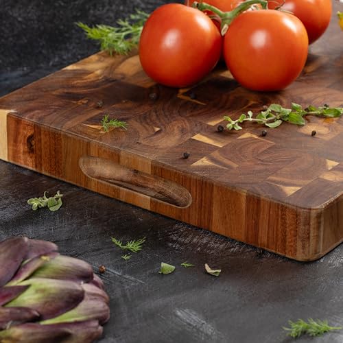Tabla de Cortar Extra Grande de Madera de Acacia Yatoshi Knives con Asas Integradas – Tablero de Carnicero de Grano Final A Rayas, Tabla Reversible para Carne, Pan y Verduras – Tabla Profesional Pesada y Premium miniatura 2
