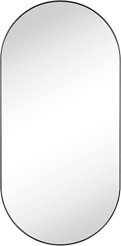 Miniatura 6 de VANA NALA Botiquín de baño empotrado ovalado negro mate con espejo de acero inoxidable con marco de metal oblongo, gabinete de baño con espejo de 16