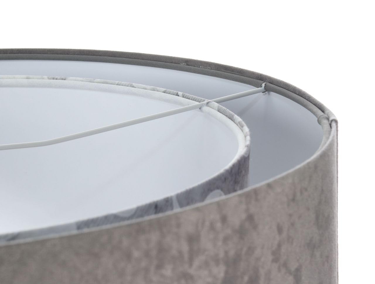 Licht-Erlebnisse Hängelampe Grau Stoff Velours Optik rund D: 50 cm Doppelschirm Modern E27 Hängeleuchte Wohnzimmer Pendelleuchte Schlafzimmer