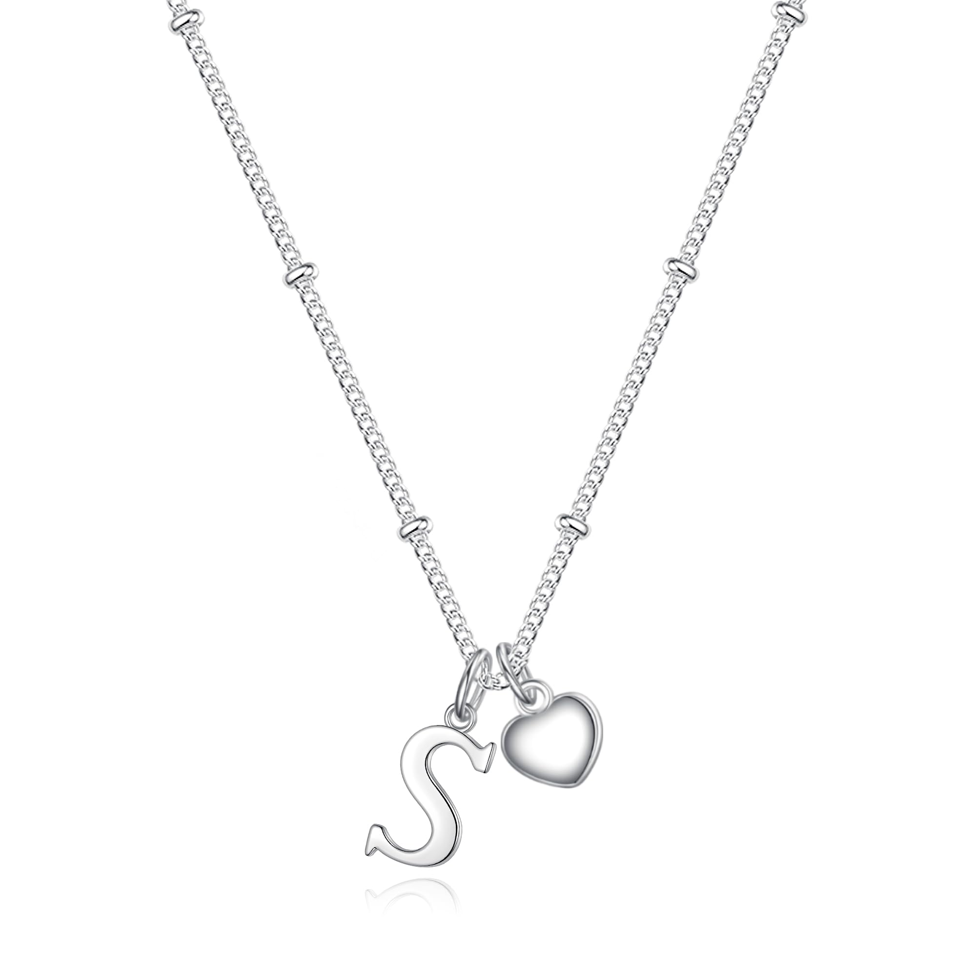 TINGN Muttertagsgeschenke für Mama - 14K Weißgold Vergoldet Silber Herz Charm Kette Damen Buchstaben Silber Personalisierte Halskette Damen Schmuck Geschenke für Mädchen