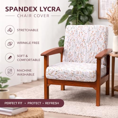 Image of STITCHNEST 'Contour Fit Series' Stretchable Printed Wooden Sofa Cover (Pack of 4) - Elastic Wooden Chair Cover | Wooden Sofa Seat Cover | Size - 20-21 x 20-21 x 3-5 in