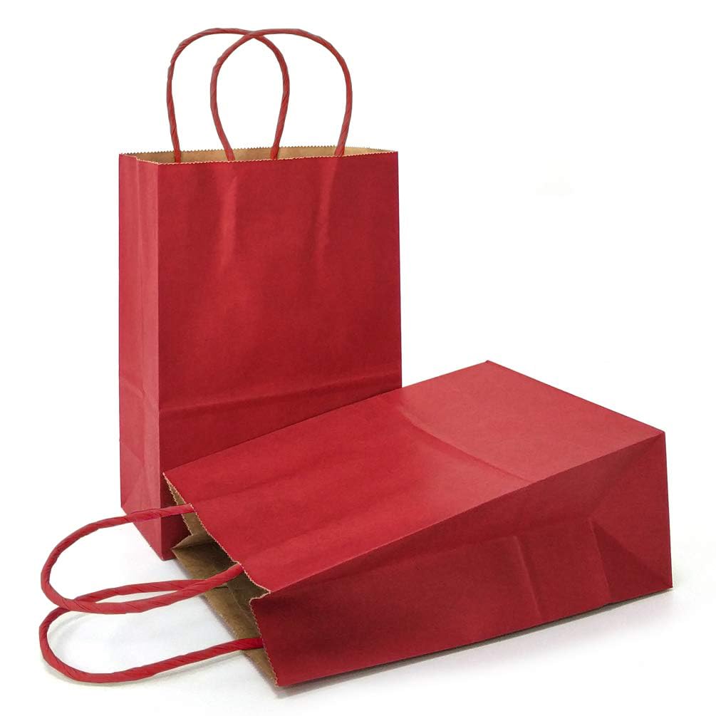 AZOWA Dark Red Gift Bags with Handles Paper Small Deep Red Kraft Paper Bags for Party Favors (16 x 8 x 22 cm, 25 Pcs) โ image 1