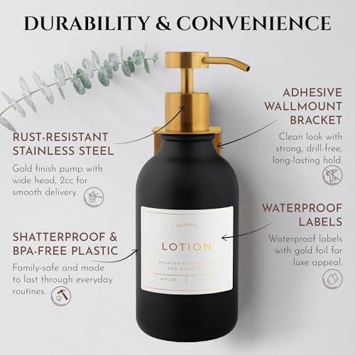 Shower Shampoo Dispenser Wall Mounted – Refillable 16.9 oz Black Bottle with Stainless Steel Pump & No-Drill Adhesive Holder – Soap Dispenser for Bathroom (1 X Black/Gold) - image 5