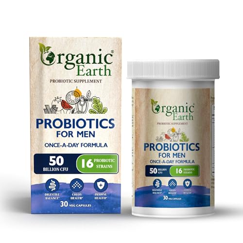 Organic Earth Probiotics For Men | Once a Day Formula | For Digestive Balance Colon & Immune Health | With 50 Billion CFU & 16 Probiotic Strains I 30 Veg Capsules