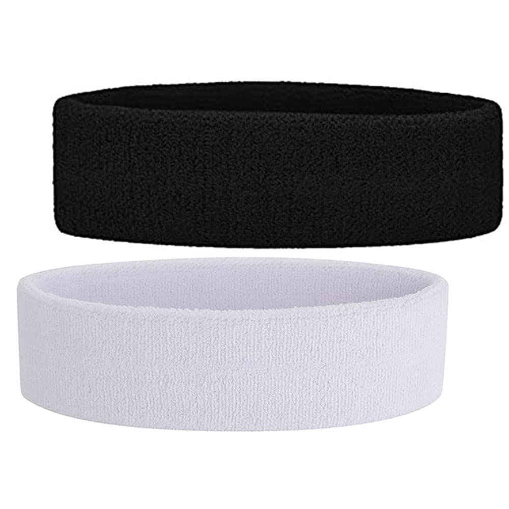 Headband Stachable Swetband Pack of 2 for Men and Women Tennis, Badminton, Cycling, Volleyball, Basketball, Sports Band (Both (Black and White))