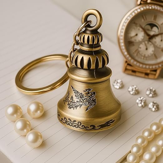 Image of Techpro Metal Guardian Bell For Bike Tibetan Key Chain Good Luck Key Chain For Bike Key Ring Guardian Bell Keychain, Bronze