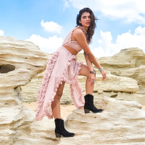 Image of IXU Cowboy Boots for Women Wide Suede Ankle Western Cowgirl Boots
