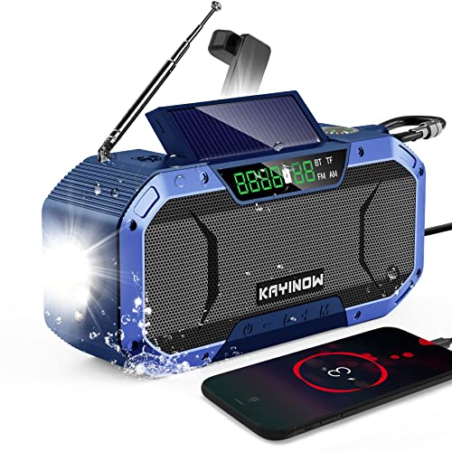 Emergency Radio Waterproof Camping Radio,Portable Digital AM FM Radio with Flashlight,Reading Lamp,Hand Crank WB NOAA Weather Radio with Solar Panel,5000mAH Cell Phone Charger,Outdoor Survival Kit