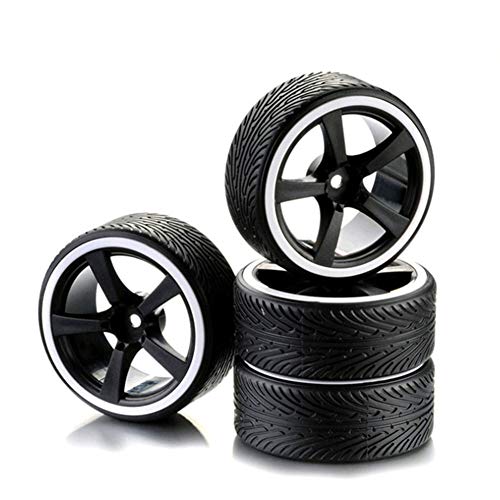 LAFEINA 1/10 Drift Car Tire and Wheel Set, Pre-Glued Hard Plastic Tyres Wheels Rims for Traxxas Tamiya HSP HPI Kyosho 1:10 RC On-Road Drifting Car (White)