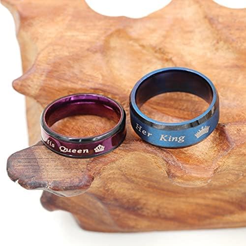 Image of Fashion 2-Tones Her King Ring, Black Blue, Matching Couples Wedding Band Engagement, Lovers Valentines Jewelry Gifts Y1314-2D (size 7)