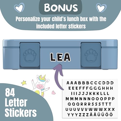Image of BEARFOOT Kids Lunch Box with Compartments - Compact & Lightweight | Leak-Proof, BPA-Free, Dishwasher Safe | Hand-Drawn Design for Preschool, School, Travel (Blue, 4 Cups)