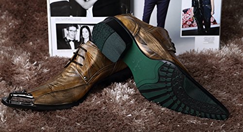 Mens Dress Shoes Western Pointed Toe Leather Lace Up Fashion Metal Tip Oxford Brown 11 Us #TOP6