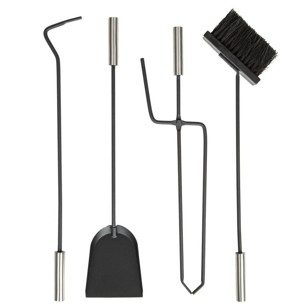 tectake® Attrezzi camino, Accessori casa e caminetto, Set 5 pz porta attrezzi, Paletta, Scopetta, Pinza, Trespolo, Attizzatoio, Impugnatura acciaio, Ideale Camino a legna, Stufa - Grigio