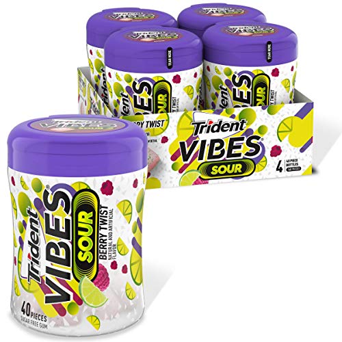 Trident Vibes Sour Sugar Free Gum, Berry Twist Flavor, 4 Go-Cups (160 Pieces Total)