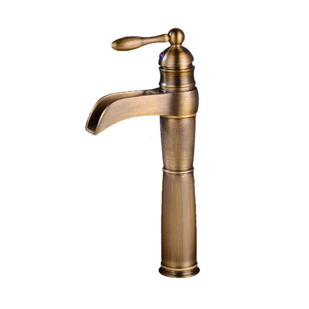 Robinet de lavabo surélevé style antique avec bec cascade pour grand confort