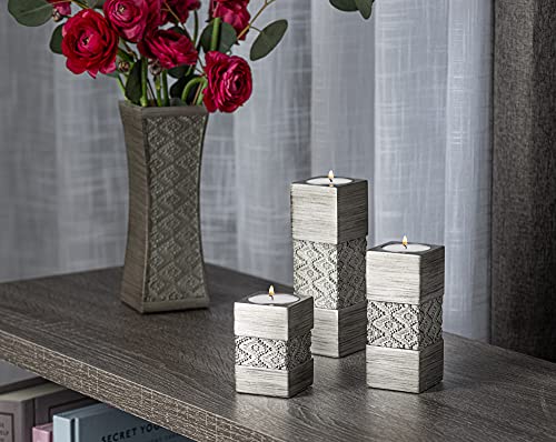 Creative Scents Dublin Silver Tealight Candle Holder Set of 3 - Centerpiece for Living Room and Dining Room Table Decor, Coffee Table Decor, Ideal for Fireplace, Entrance or Bathroom - Image 6