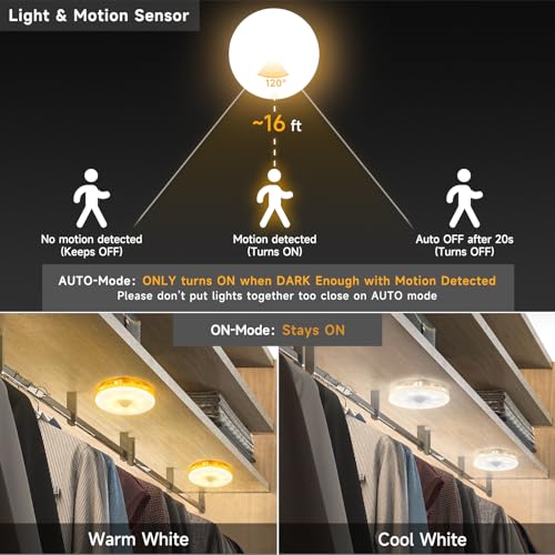 Image of Improved LED Motion Sensor Light Indoor, Bright & Long-Lasting | Rechargeable Battery, Stick-On Motion Sensor Puck Night Lights for Closet, Cabinet, Kitchen, Stairs - Cool 3Pack