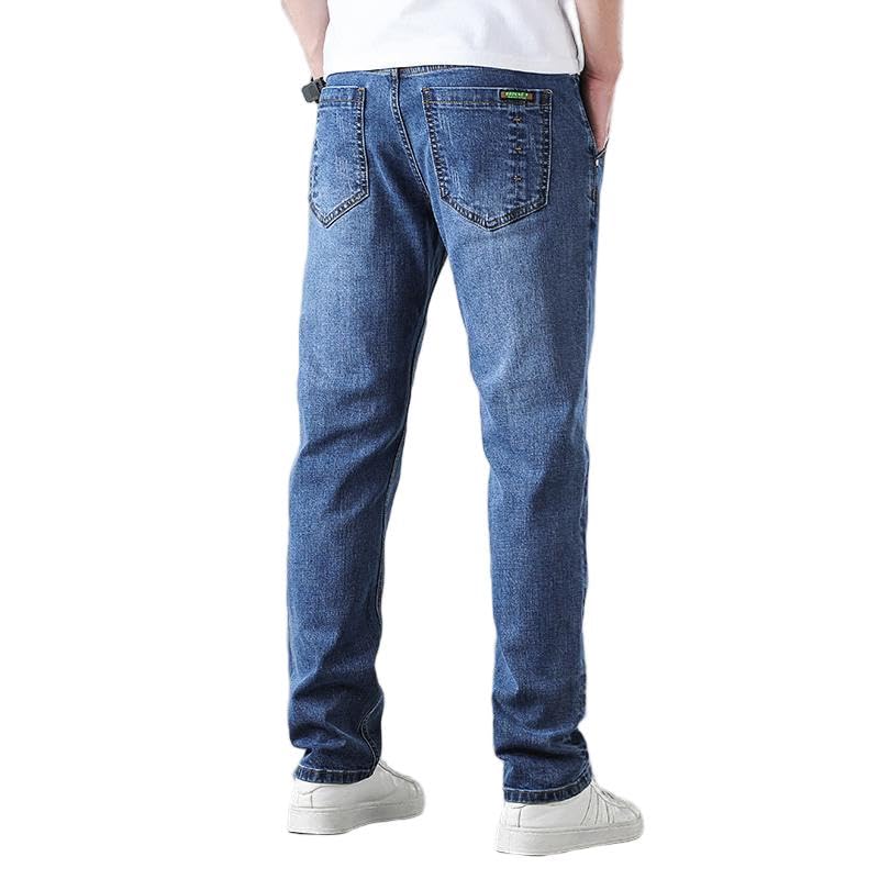 Retro Micro Elastic Jeans Men's Straight Leg Dad Pants Nostalgic Blue+Blue Loose Stylish Must-Have for Trendsetters2