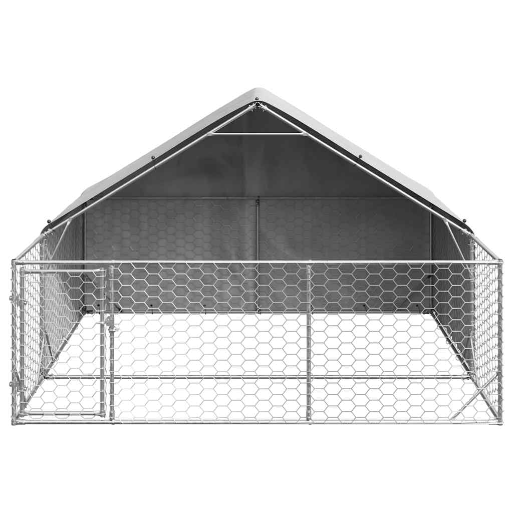 Cuccia per cani da esterno con beccuccio, 3 x 3 x 1,9 m, in acciaio zincato, resistente alle intemperie, con copertura in PE, porta richiudibile, per giardino, terrazza, spaziosa e sicura