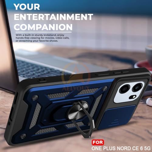 Image of Armor Bumper Back Cover Case for OnePlus Nord CE 6 5G Rotating Camera Cover, Ring Holder & Kickstand | Heavy Duty & 360 Degree Protection Back Cover for OnePlus Nord CE 6 5G (Blue)