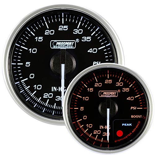 Boost Gauge-Electrical Amber/White Supreme Series Clear Lens White Pointer with Peak Recall and Warning 52mm (2 1/16")
