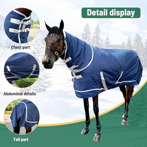 Image of 1200D Horse Turnout Blanket with Detachable Neck Cover, Medium Weight Water-Resistant Blanket,Winter Horse Blanket for Real Horses(72in /135cm)