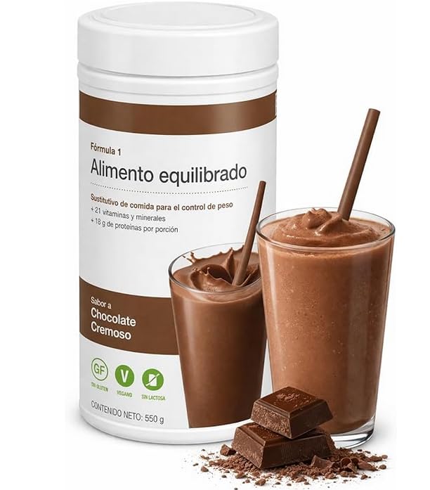 Fórmula 1 Batido Sustitutivo de Comida, Sabor Chocolate Cremoso, 21 Vitaminas y Minerales, Vegano, Sin Gluten, 550 g