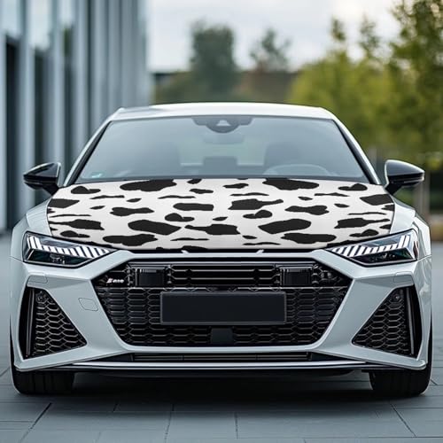 Image of Cow Pattern Print Car Hood Cover, Stretch Polyester Car Hood Cover Universal Auto Hood Decorative Accessories Easy Installation for Most SUV Sedans Pickup Trucks
