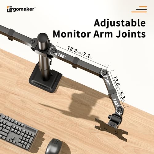 Image of ERGOMAKER Fully Adjustable Single Monitor Arm for Screen up 13 inch to 27 inch | Monitor Mount with Steel Frame Supports Up To 10KG; Two mounting options and Adjustable Tilt /Rotation For Optimal Viewing