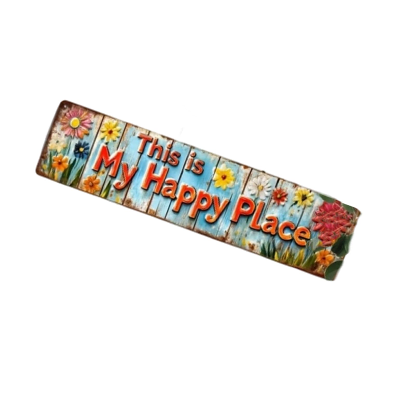 Shntig Farmhouse This Is My Happy Place Welcome Sign for Outdoor or Indoor Use Weather Resistant Garden Florals Metal Sign Wall Art Decors Present Florals Metal Outdoor Holiday Decors