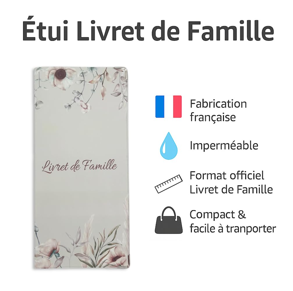 Nemau Étui Livret de Famille Protège-Livret Officiel Housse Gomme Expansée Format Mairie Fabriqué France Souple Imperméable Élégant Modèle Fleurs Bohèmes