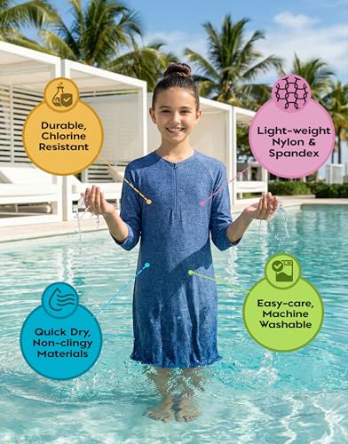 Image of Shira Modest Girls Swim Dress | 3 /4 Sleeve Swimdress, Full Coverage Bathing Suit | Tznius UPF 50+ Quick-Dry
