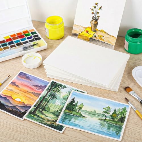 Image of 120 Sheets Large Watercolor Paper Bulk, 140 lb /300 GSM Cold Press Paper White Water Color Paper for Students Adults Artists Drawing Gift Cards(11 x 14 inch)
