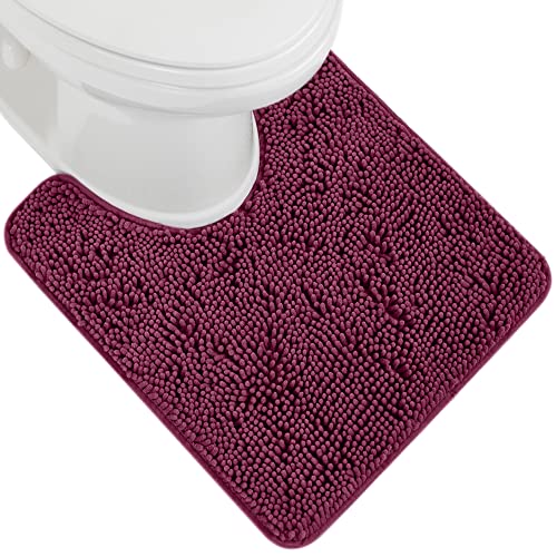 Image of Gorilla Grip Original Shaggy Chenille Oval U-Shape Contoured Mat for Base of Toilet, 22.5x19.5 Size, Machine Wash and Dry, Soft Plush Absorbent Contour Carpet Mats for Bathroom Toilets, Eggplant