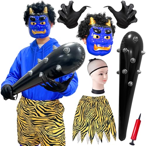 [COZENRE] 節分 鬼 衣装 コスプレ 鬼コスプレ 9点セット 赤鬼 青鬼 仮装 鬼面 こん棒 メンズ 鬼お面 虎腰巻き おに 赤鬼 青鬼 鬼衣装 おに 節分 豆まき オニ退治 節分豆 舞台 演劇 イベント コスチューム 小道具 男女共用 JRQS