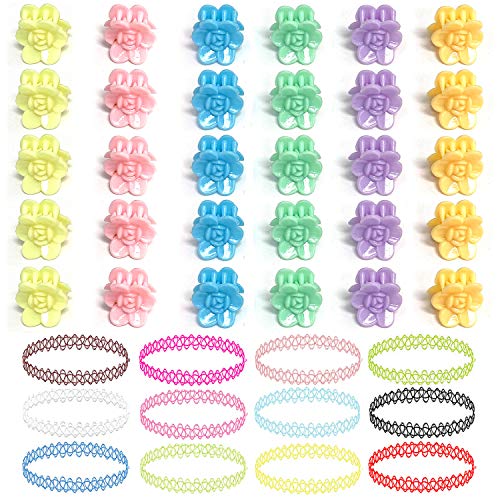 BodyJ4You 62PC Choker Necklace Butterfly Hair Clips Set Henna Tattoo Stretch Elastic Jewelry Teen Girl