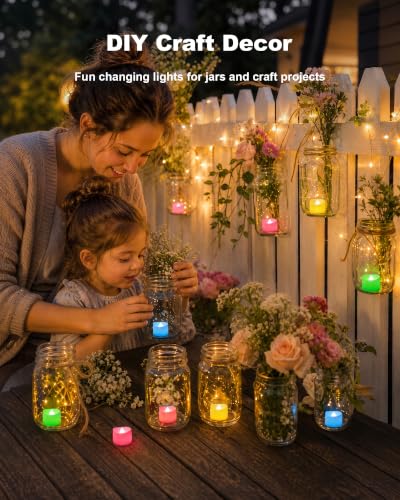 Image of Homemory 50-Pack 7-Color Changing Flameless Tea Light Candles, 200+ Hours | [White Body] Battery LED Tealights for Pumpkin Arches, Halloween Events, Kids Activities, Holiday Parties, Large Displays