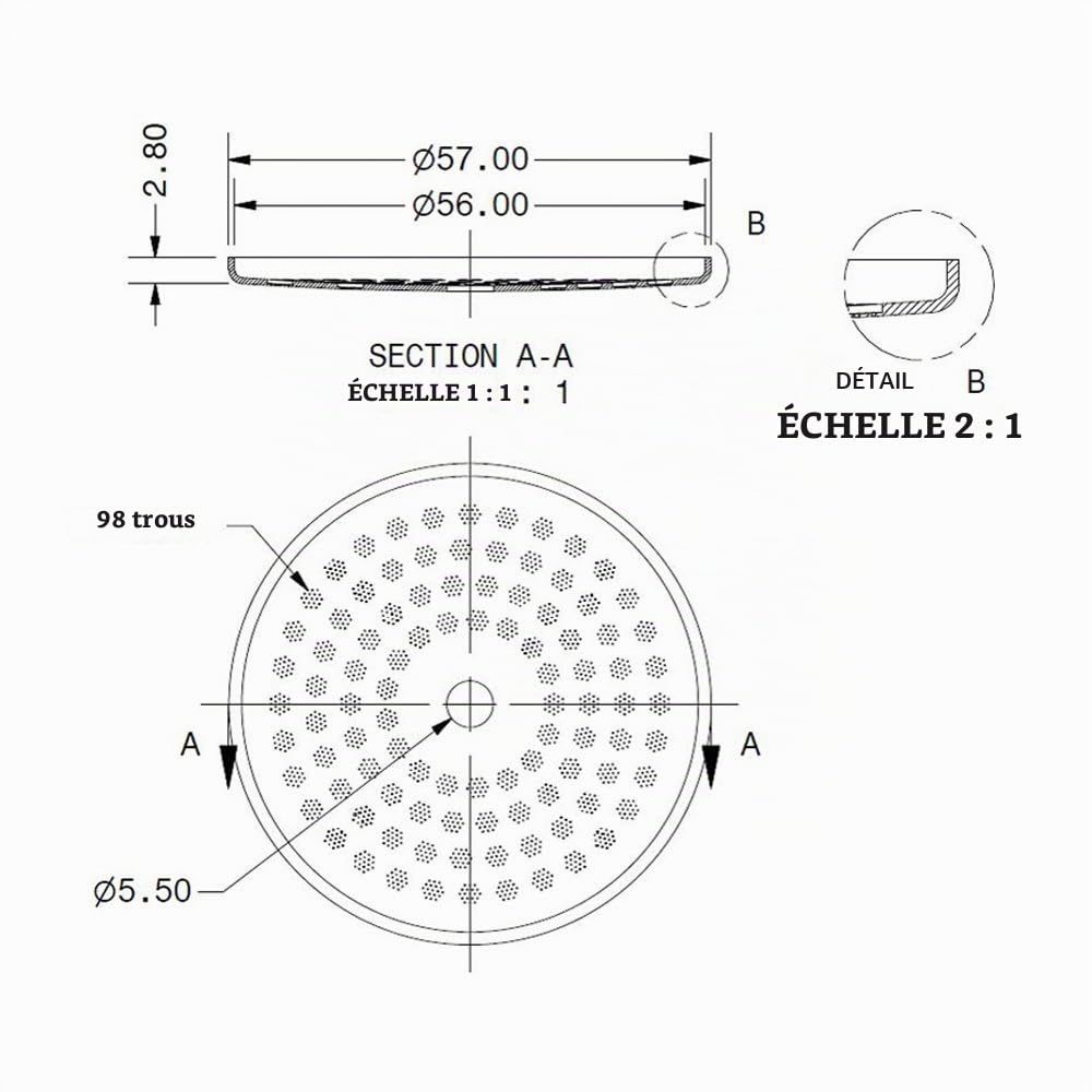 IMS Paroi de douche de précision pour Rancilio RA 200 IM