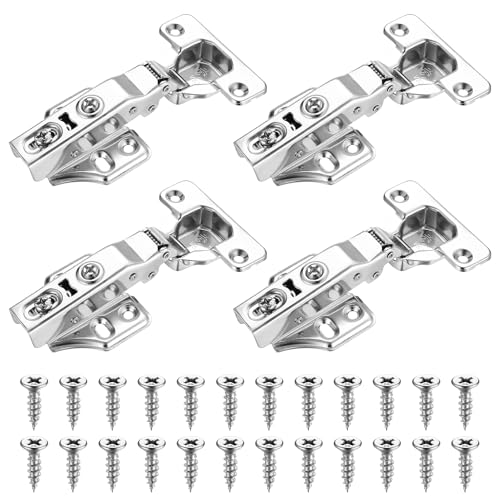 4 Stück Scharniere für Schranktüren, 35mm Topfscharnier mit Softclose Scharnier, Schrankscharniere, 110 Grad Eckanschlag Türscharniere, Kleiderschrank Scharnier Integrierter, mit 24 Schrauben