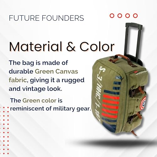 Vintage Army-Inspired Captain America 19-Inch Canvas Carry-On Cabin Bag– Olive Green Soft Cabin Luggage with Wheels, Telescopic Handle & Side Pockets– Lightweight Travel Gift3