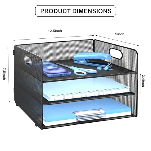 Desk Organizer, 3-Tier Letter Paper Tray Organizer, Desk Organizers and Accessories, Mesh Desktop File Organizer and Storage for Office Supplies (3 Tier Desk Organizer-Black) image 6