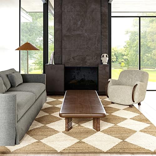 Rugs USA x Arvin Olano Louie Diamond Checkerboard Jute Area Rug, 2' x 8', Natural